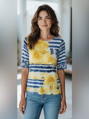 Vintage Y2K Tribal Striped Floral Short-Sleeve Top
